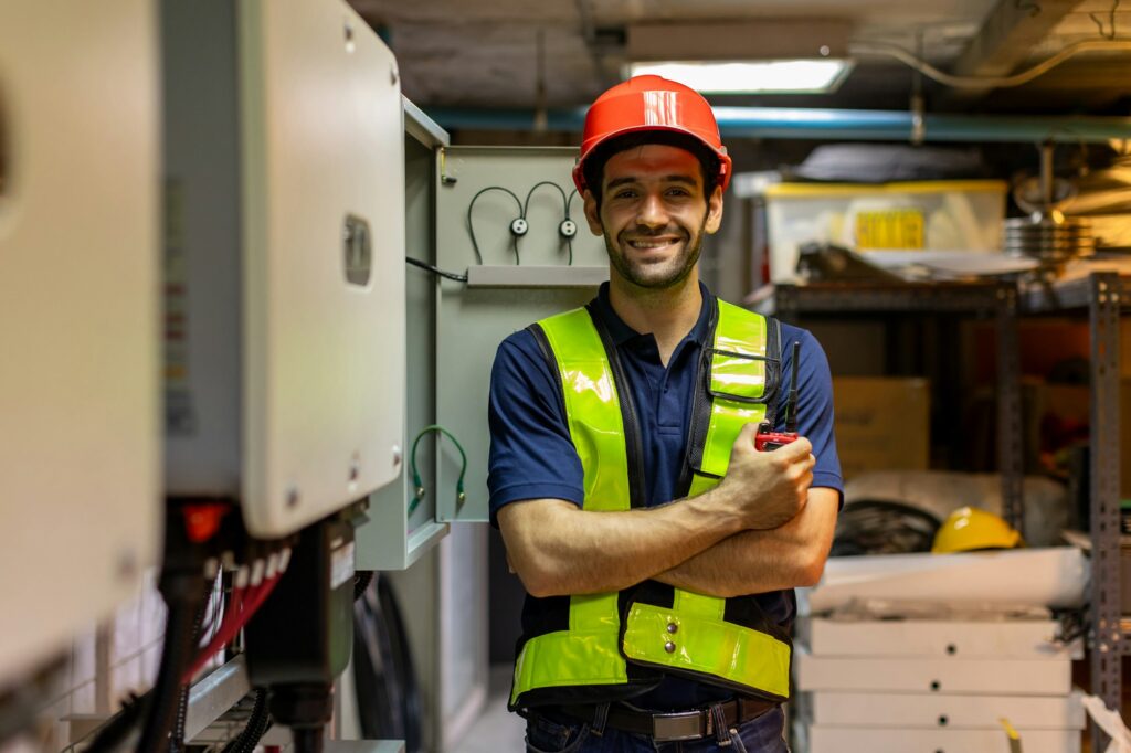 Electrical engineer working in control room.